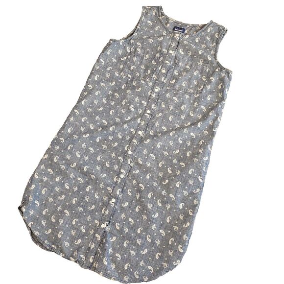 100% Cotton Size M Sleeveless Tank Dress Chambray Paisley Beachy Vacation Boho - Picture 1 of 7